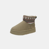 Khaki thermal suede platform boot with patterned trim