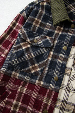 Close-up of plaid pattern on button-up jacket