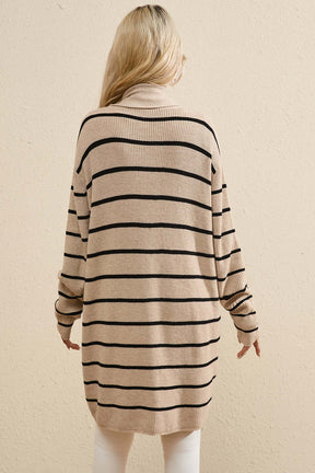 Back view of striped long sleeve cardigan