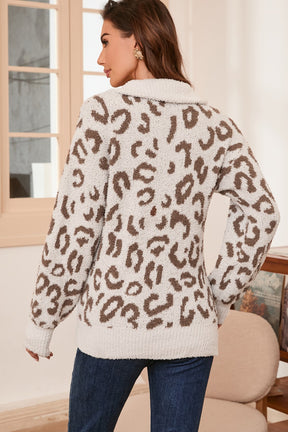 Leopard half zip long sleeve sweater back view