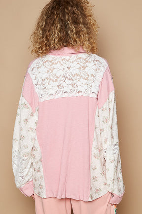 POL Floral Contrast Front Lace Pocket Shirt, back view