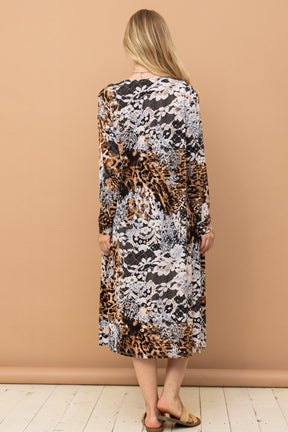 Leopard kimono open front longline cardigan, back view