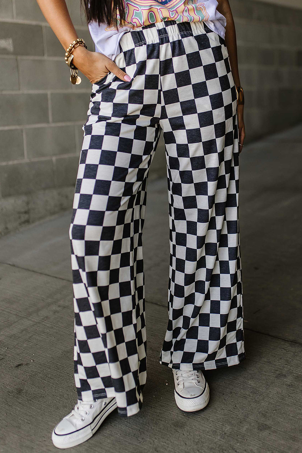 Black and white checkered wide leg pants