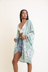 Embroidered Floral Vine Lightweight Kimono