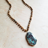 JASPER necklace with ocean agate pendant on wood surface