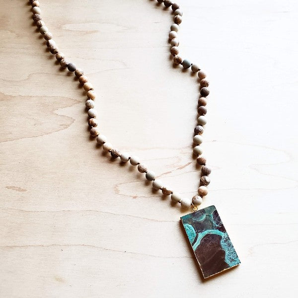 JASPER necklace featuring rectangular ocean agate pendant