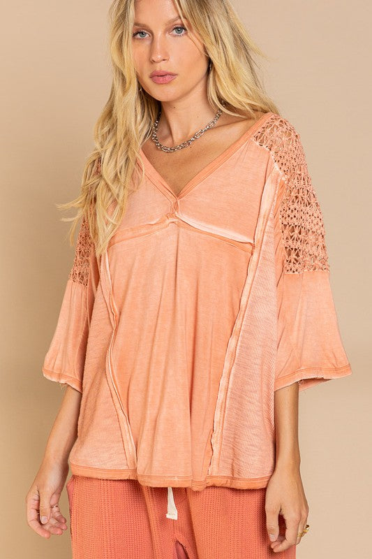 POL Feminine Boho Crochet Sleeve Top