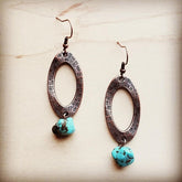 a pair of earrings with turquoise beads on them