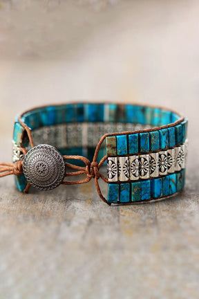 Turquoise and silver handmade stone bracelet