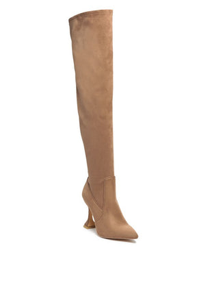 Brown over the knee high heeled boot