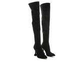 Black over the knee high heeled boots