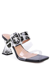 CITY GIRL PRINTED MID HEEL SLIDE SANDALS