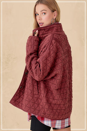 Rosie Jacket in quilted maroon, stylish and versatile.