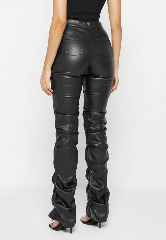 Back view of sexy PU leather pants, high waist, skinny fit