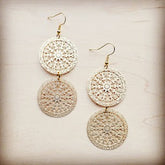 Matte Gold Dangle Filigree Earrings with intricate design