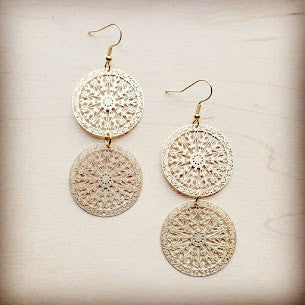 Matte Gold Dangle Filigree Earrings with intricate design