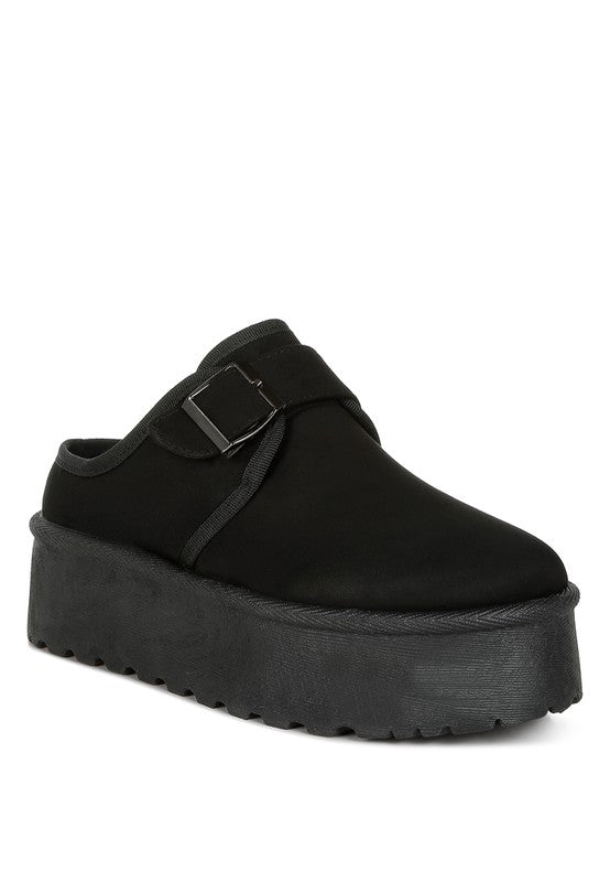 Black Mayfield Buckle Strap Fur Platform Slip-On shoe