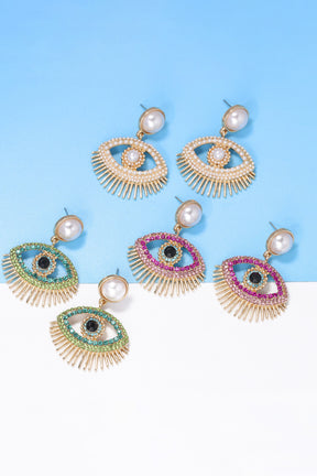 Colorful evil eye rhinestone dangle earrings set