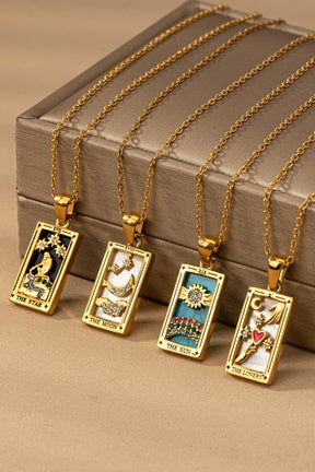 Waterproof tarot card natural stone necklaces set