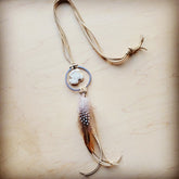 Bone leather necklace with white turquoise and feather