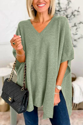 Sage slit V-neck half sleeve knit top