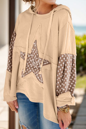 Beige star hoodie with drawstring and long sleeves