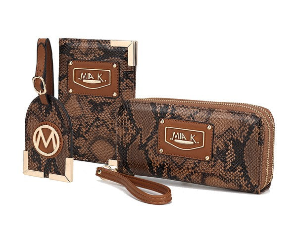 MKF Darla Snake Travel Set in brown by Mia K