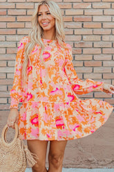 Women Smocked Lantern Sleeve Ruffle Mini Dress front view