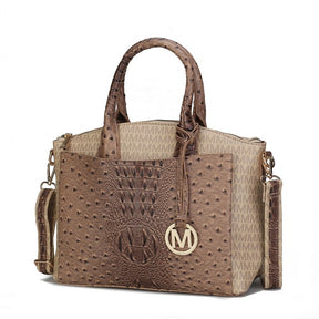 MKF Collins beige and brown tote bag with logo charm