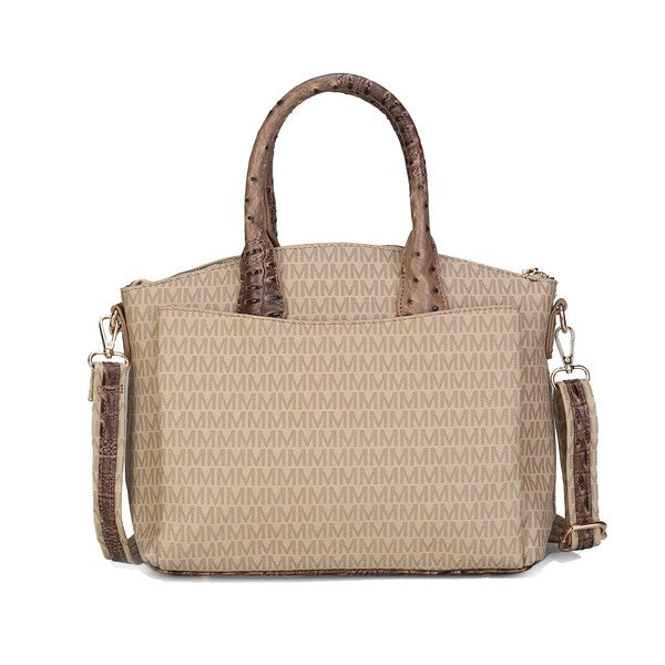 MKF Collins beige tote bag with logo pattern