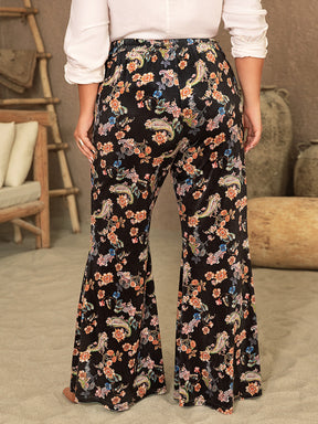 Plus size wide leg printed pants, back view