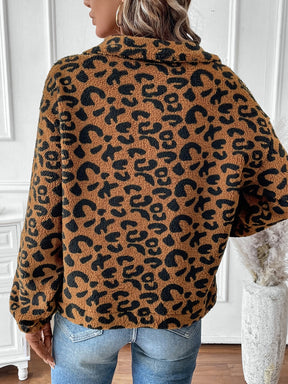 Leopard half zip long sleeve sweatshirt back view