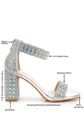 Silver block sandal with rhinestone embellishments