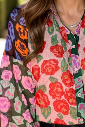 Close-up of floral printed long sleeve shirt