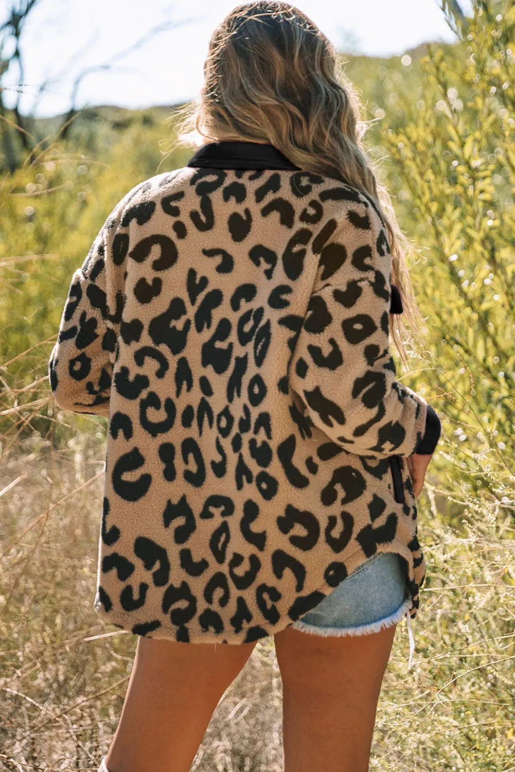 Leopard button-up long sleeve jacket back view