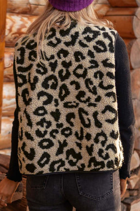 Back view of leopard button up vest coat