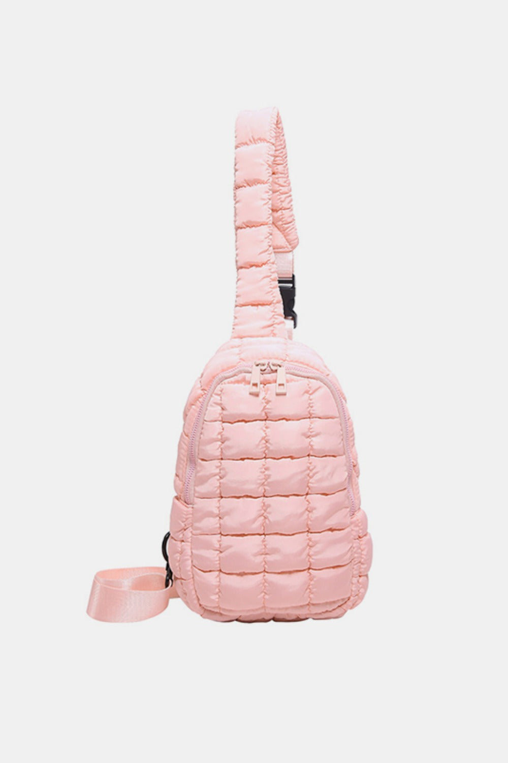 Blush pink quilted nylon crossbody bag