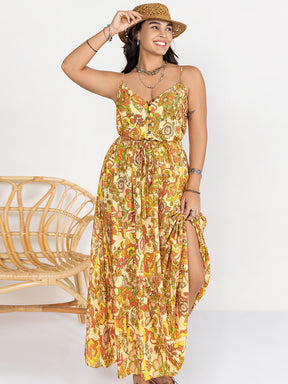 Plus size printed V-neck maxi cami dress, front view