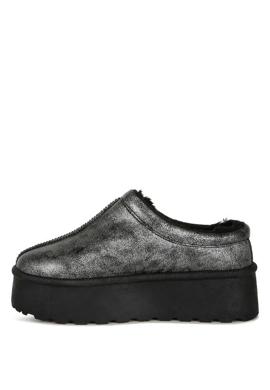 Metallic faux leather slip-on, left side view