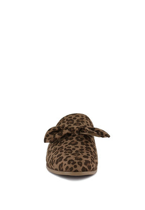 Front view of leopard print DOBOS bow mules.