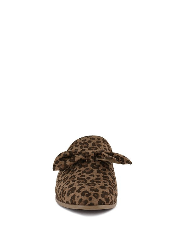 Front view of leopard print DOBOS bow mules.