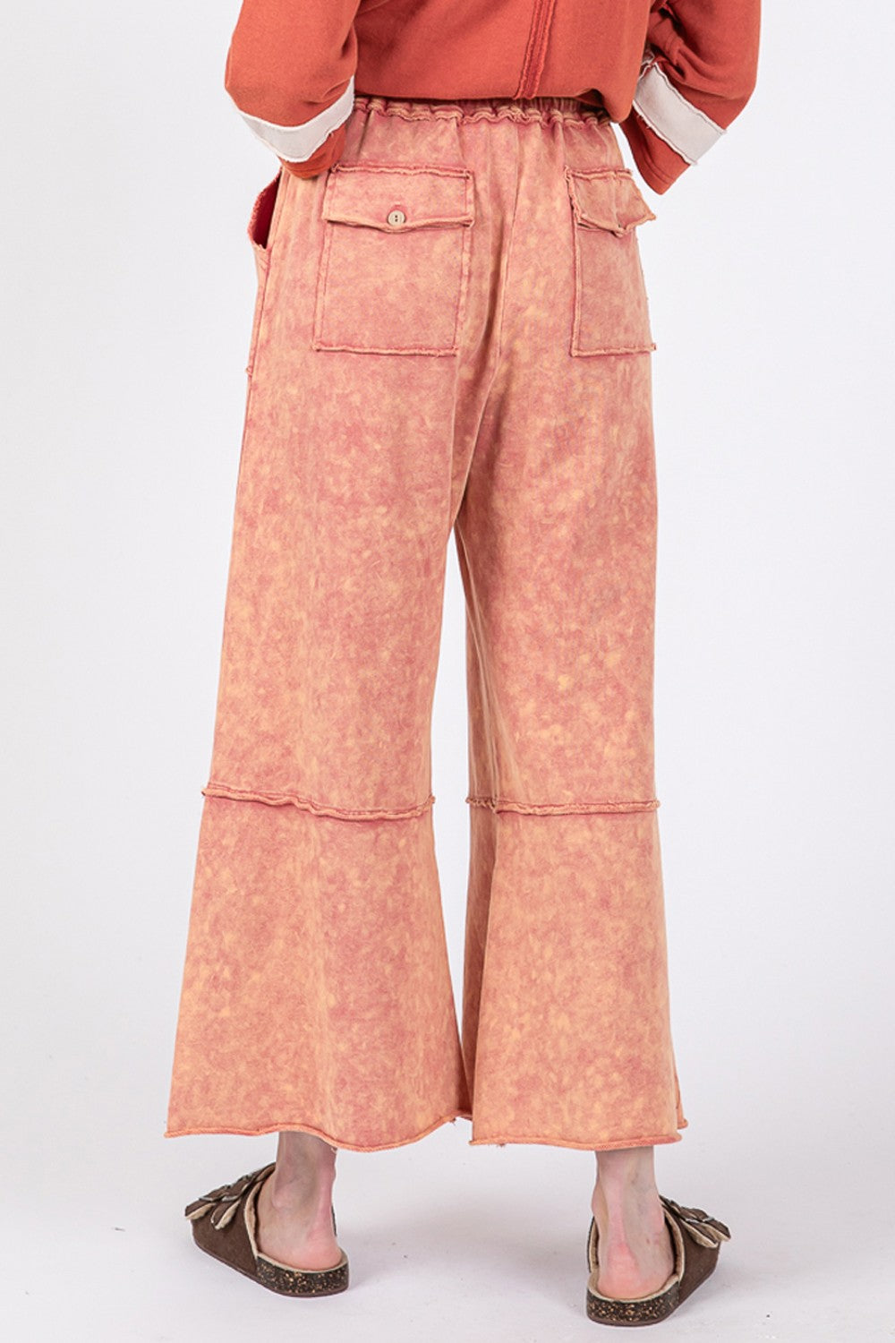 SAGE + FIG mineral washed terry wide leg pants back view