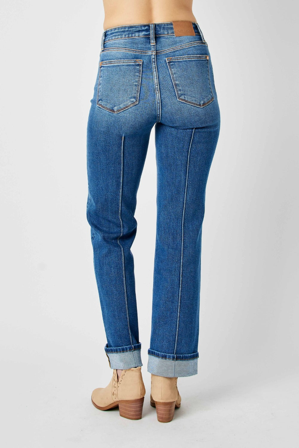 Judy Blue high waist front seam straight jeans back view