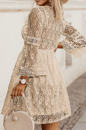 Lace V-neck three-quarter sleeve dress, back view