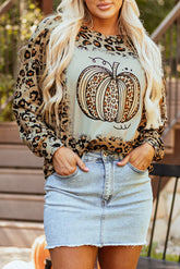 Pumpkin graphic leopard sweatshirt, front view