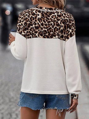 Leopard V-Neck Long Sleeve T-Shirt, back view