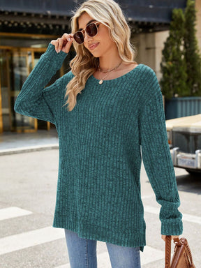 Teal round neck long sleeve t-shirt, stylish appearance