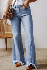 Raw Hem wide leg Jeans with Pockets