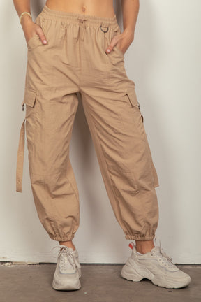 Front view of VERY J elastic waist woven cargo pants