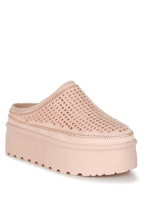 Pink rhinestones embellished classic platform slip-on